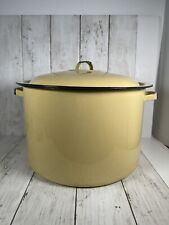 Vintage Large Enamelware Yellow Farmhouse Stock Pot with Lid picture