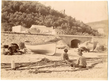 Noack Alfred, Italy, Bordighera, fishermen at work vintage albumen printAl picture