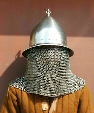 Steel Medieval Chainmail Conical silver Helmet Mongolian Closed Helmet Roleplay picture