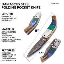 Clip Point Custom Handmade Damascus Steel Folding Pocket Knife 3.5