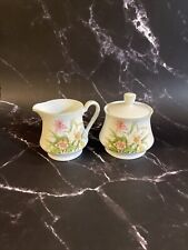 Vintage Sheffield Fine Porcelain Jade Lily Creamer & Sugar w Lid Set Japan picture