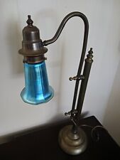 Antique Brass and Blue Iridiscent Aurene Shade Desk Lamp picture