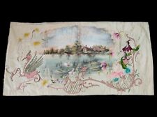 Antique french silk needle embroidery and painted textile fabric hanging item295 picture