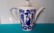 Vintage Mexican Pottery Anfora Puebla Blue Floral Coffee/Teapot With Lid 9