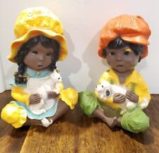 Vintage 1974 Universal Statuary Co African American Boy Girl Statues Yard Garden picture