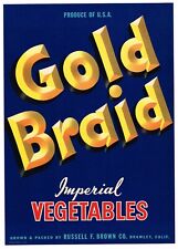 ORIGINAL CRATE LABEL VINTAGE RARE GOLD BRAID 7X9 BRAWLEY FILE 1952 IMPERIAL picture