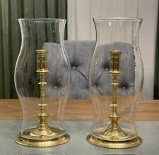 Attractive Brass Pair Hurricane Taper Candlesticks Candleholders Colonial Style picture
