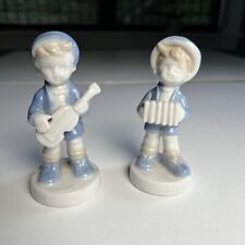 music figurines boy with accordian and boy with violin made in japan, Porcelain picture