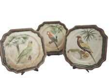 3 Tam San Hand Painted Wood Bird Plates Signed ZA picture