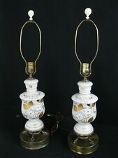 Pair Vtg Mid Century Modern Brass and White Glass Hollywood Regency Table Lamps picture