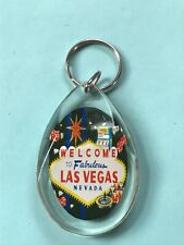 Retro WELCOME TO LOS VEGAS in Thick Clear Plastic Teardrop Backpack Clip or Key  picture