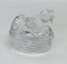 Vintage 1980s Crystal Glass Cat Playing With Ball Figurine 2.5” Art Decor C3 picture