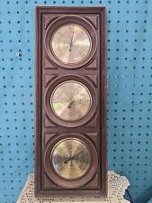 Vintage SPRINGFIELD WEATHER STATION WALL THERMOMETER BAROMETER HUMIDITY BROWN  picture