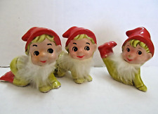 1950's Brinn's #1855 ~ Ceramic Pixie / Elves Lot of 3 with Fur / Fuzzy Beards picture