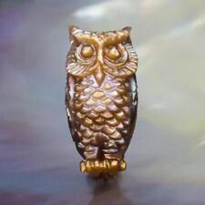 Owl Design Figurine Carved Bronze Penguin Wing Oyster Shell for Collection 2.88g picture