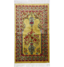 Luxury Turkish Islamic Velvet Kilim Prayer Rug Janamaz Sajada - Floral Gold picture