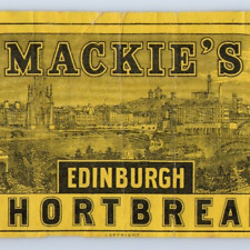 RARE c.1903 Mackie's Edinburgh Shortbread Box Tin Label Scotland Cookies Skyline picture