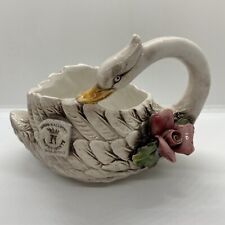 Lovely Vintage Capodimonte Preening Swan Vase Planter With Pink Red Rose picture