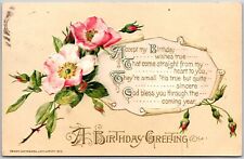 1915 A Birthday Greeting Flowers With Message Wishes Card Posted Postcard picture