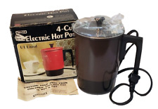 Vintage Nevco Electric Hot Pot 4 Cup Chocolate Brown Enameled Aluminum Box Mini picture