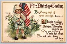 CM Burd~WWI~Fifth Birthday Patriotic Boy~American Flag~Bible Vs~Joshua 1:6~1913 picture