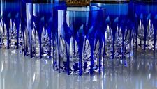 6 Cobalt Blue Brilliant Cut Crystal Tumblers Drinking Glasses  Japan picture
