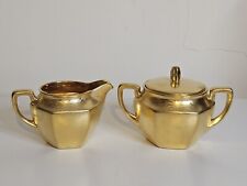 Vintage Gold Ceramic Creamer And Covered Sugar - 4-1/2” D X 3” H - unmarked picture