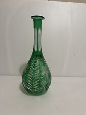 Vtg Dresden Lead Crystal Decanter Hand Cut Green To Clear Made In West Germany picture