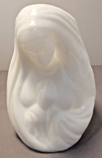 Vintage Fenton White Glossy Milk Glass Madonna in Prayer Candle Holder picture