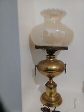 VTG Gone with the Wind Parlor Brass Lamp White fluorescentGlass Shade Hurricane  picture