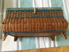Vintage Tapestry Wicker Woven Sewing Box Basket  Satin Interior picture