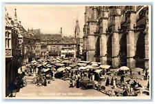 c1940's Market of Dam Münsterplatz Freiburg Bay Germany RPPC Photo Postcard picture