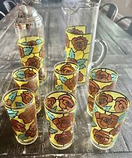 MCM West Virginia Rose-Stained Glass Pitcher and Shaker with Six 6 OZ. Glasses picture