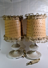 Pair  Vintage White Milk Glass Table Lamps Hobnail w orig shades picture