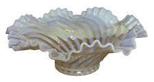 Vintage 1930s FENTON Swirl Spiral Optic Opalescent White Clear Ruffled Bowl 9