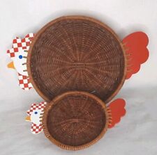 Set of Chicken Wicker Rattan Woven Round Painted Serving Decorative Baskets picture