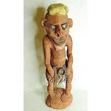 Vintage Nude Male Figure Statue Sepik Papua New Guinea Painted Wood Shell Eyes picture