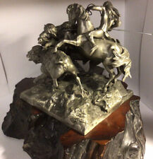 Chilmark  pewter BUFFALO HUNT sculpture by Don Pollan 991/2250 Wood Stand picture