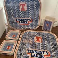 Vintage advertising Tennent's Lager Drink Trays melamine ashtray ceramic pitcher picture