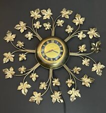 Mid Century 1960’s United Brass Leaf Design Electric Wall Clock Patina Works 24” picture