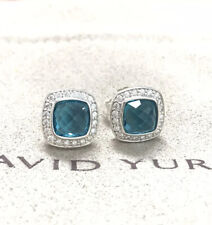 David Yurman Sterling Silver 7mm Albion Earrings Hampton Blue & Diamonds picture