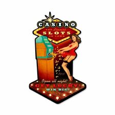 RISQUE CASINO GIRL LOOSE SLOT MACHINE HEAVY DUTY USA MADE METAL ADVERTISING SIGN picture