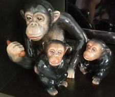 VINTAGE SYLVAC POTTERY - 3  PORCELAIN CHIMPANZEE FIGURINES, One Large-Two Small picture