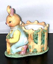 Easter Bunny Rabbit Ceramic Planter Candy Holder Basket Adorable Vintage Nice picture