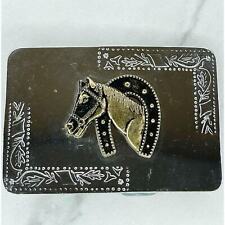 Vintage Horse Head Horseshoe Western Silver and Gold Tone Belt Buckle picture