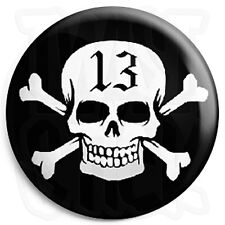 Lucky 13 Skull & Crossbones - 25mm Biker Button Badge with Fridge Magnet Option picture