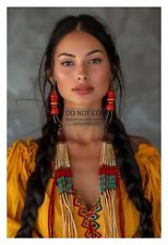 GORGEOUS YOUNG NATIVE AMERICAN LADY BEADS 4X6 FANTASY PHOTO picture