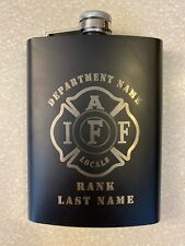 Customized IAFF flask. 8 ounce new with personalized local number, name and rank picture