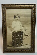 Skeptical Young Lady On Oriental Stool - Nicely Framed Vintage 4x6 B & W Photo  picture
