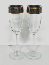 Baroque 24k Gold & Platinum Crystal Stemware Fluted Champagne Glass Set of 2 picture